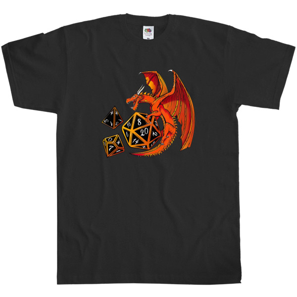 Dungeons and Dragons - Men's T-Shirt Fruit of the loom - Dice Dragon - D20, D4, D10 - Mfest