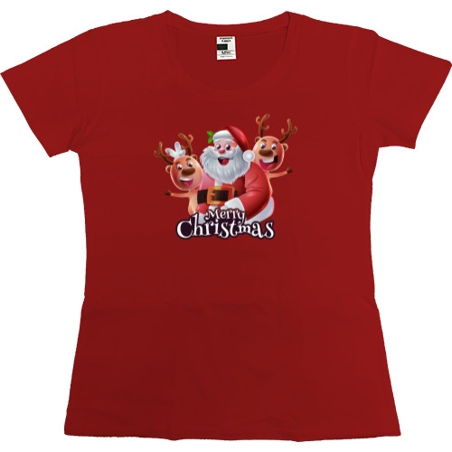 НОВЫЙ ГОД - Women's Premium T-Shirt - Санта с оленями - Mfest