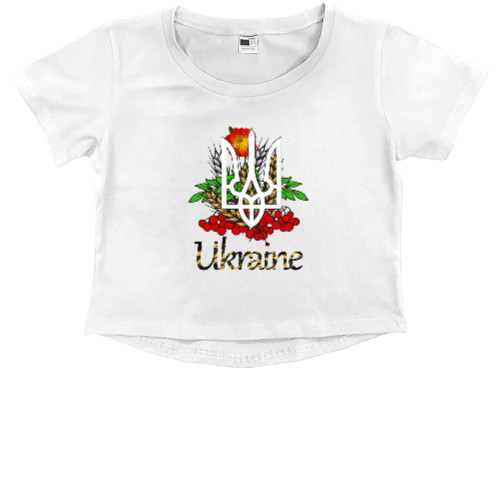 Я УКРАИНЕЦ - Kids' Premium Cropped T-Shirt - Герб украины с калиной - Mfest