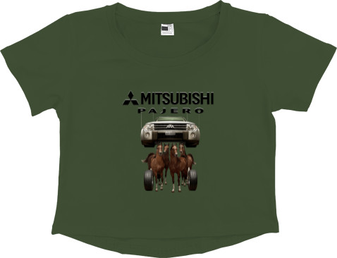 Mitsubishi - Women's Cropped Premium T-Shirt - Mitsubishi - Logo - Pajero 2 - Mfest