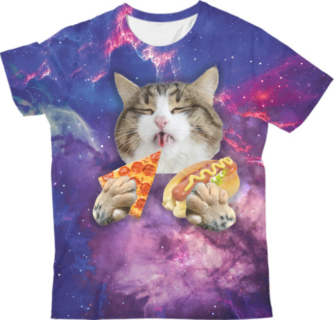 Коты и Кошки - Kids' T-Shirt 3D - Котик в космосі та з їжею - Mfest