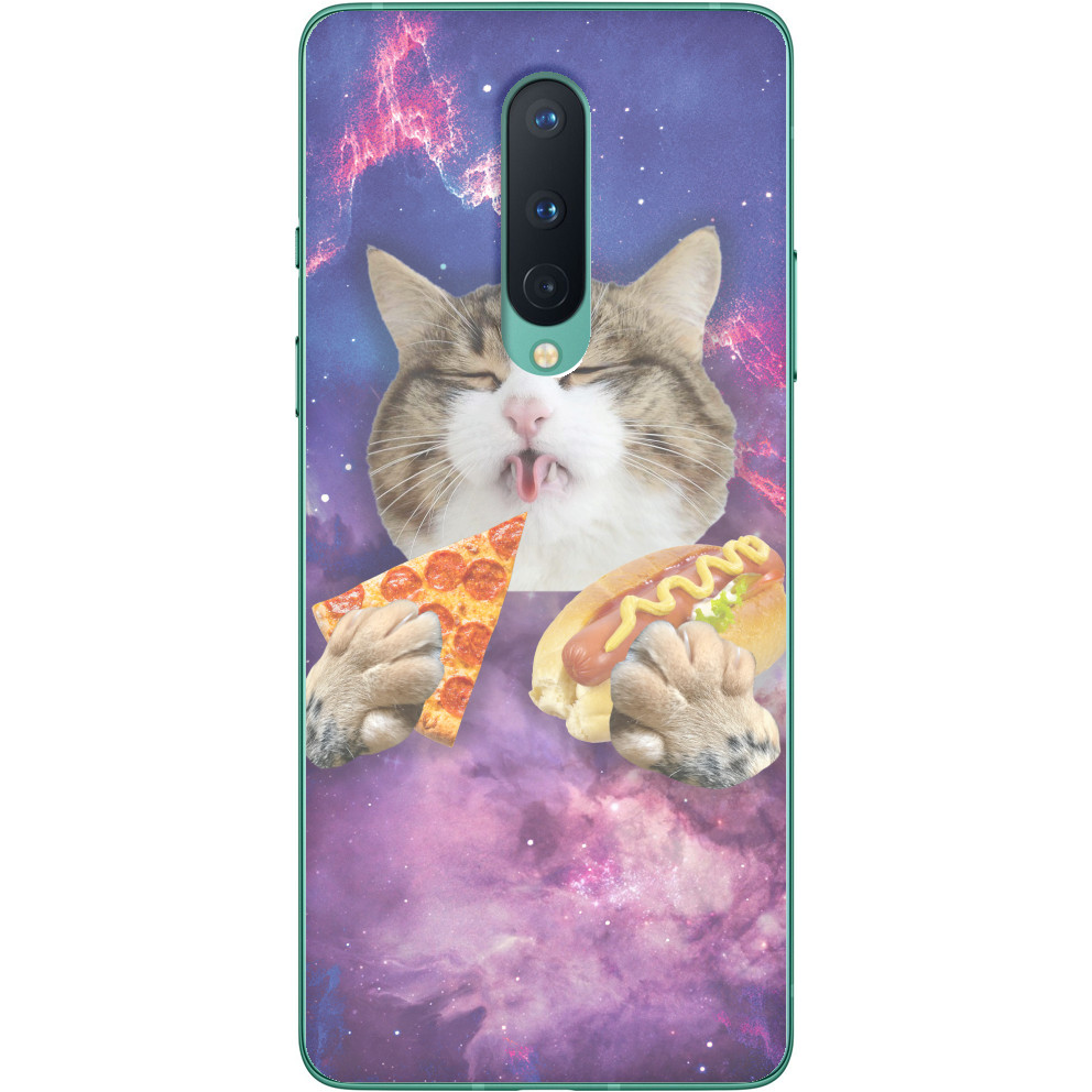 Котики - Чехол OnePlus - Котик в космосі та з їжею - Mfest