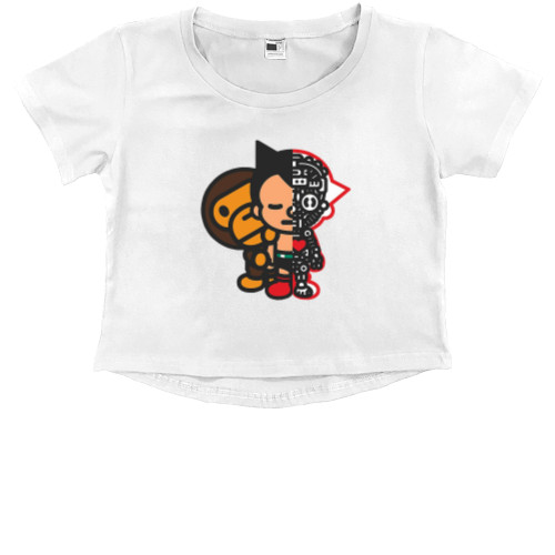 Прикольные картинки - Kids' Premium Cropped T-Shirt - Обезьянка Бейп с Роботом - Mfest