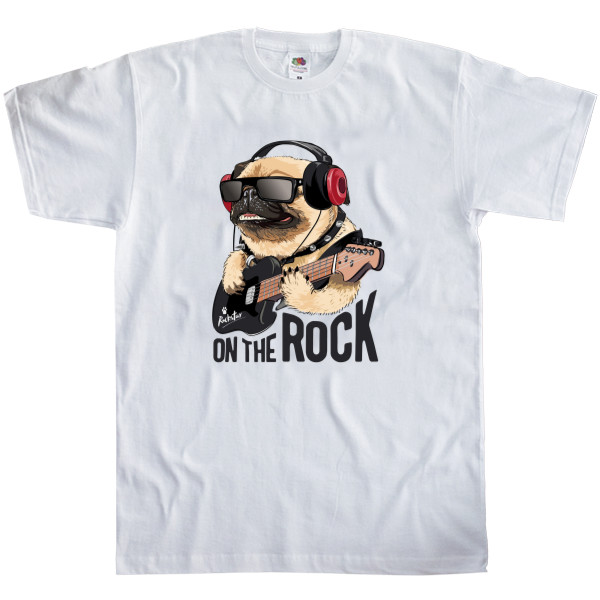 Английский Бульдог - Kids' T-Shirt Fruit of the loom - pug on the rock - Mfest