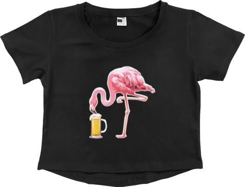 Flamingo drinks beer