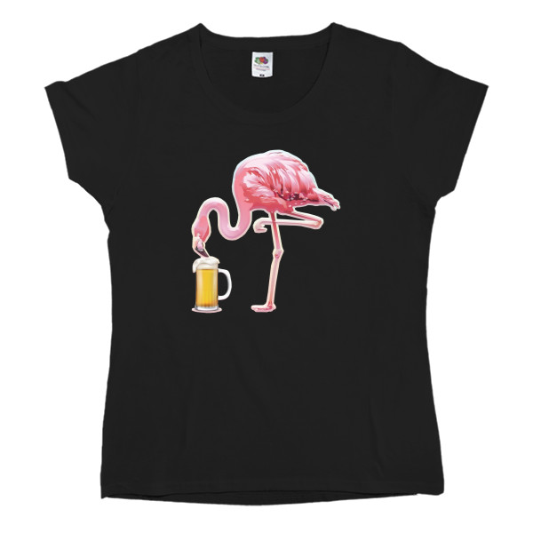 Flamingo drinks beer