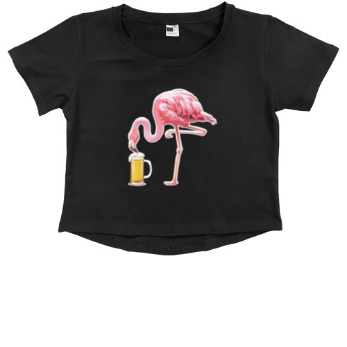 Flamingo drinks beer