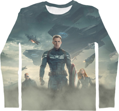 Captain America - Kids' Longsleeve Shirt 3D - Капитан Америка Топ - Mfest