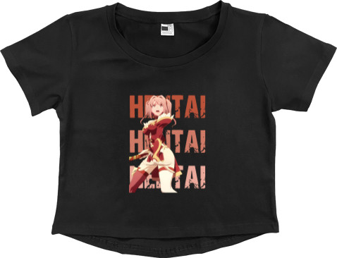 Ahegao / Ахэгао - Women's Cropped Premium T-Shirt - Hentai 3 - Mfest