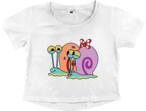 Губка Боб - Women's Cropped Premium T-Shirt - Gary the snail family couple - Mfest