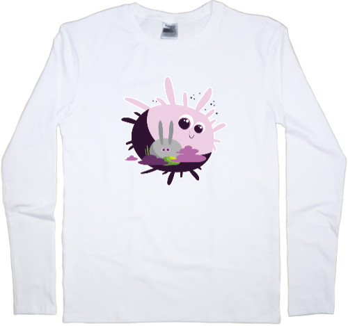 ДЕТСКИЕ - Kids' Longsleeve Shirt - CARTOON BUBBLEGUM RABBIT WITH SUN / МУЛЬТЯШНЫЙ КРОЛИК НА СОЛНЦЕ - Mfest