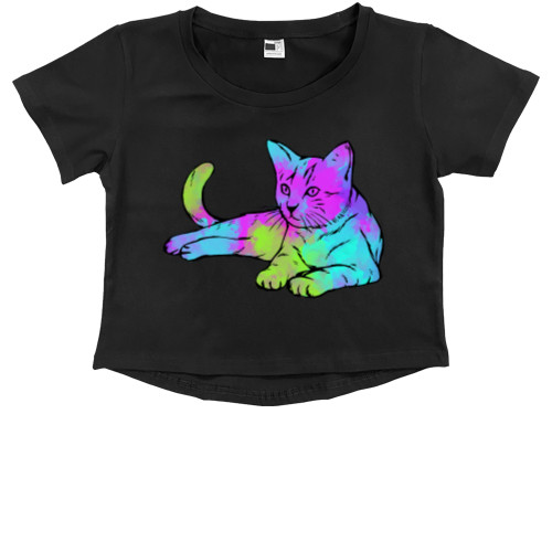 Коты и Кошки - Kids' Premium Cropped T-Shirt - Акварельный кот - Mfest