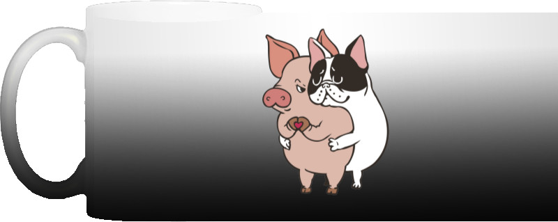 Влюбленные свинка и собачка обнимаются с сердечком