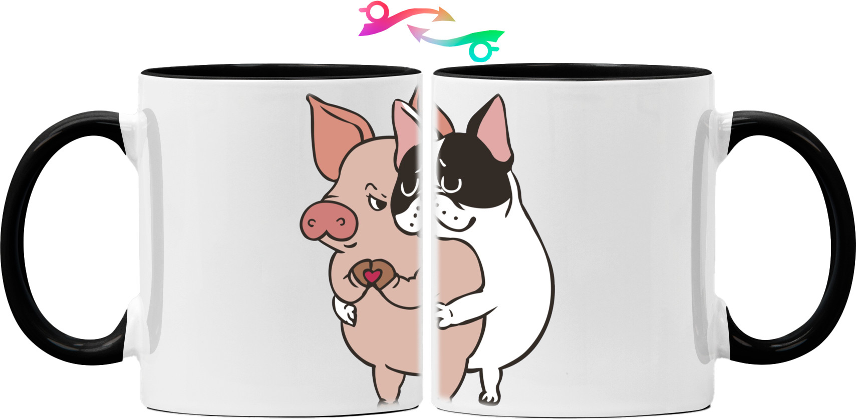 Влюбленные свинка и собачка обнимаются с сердечком