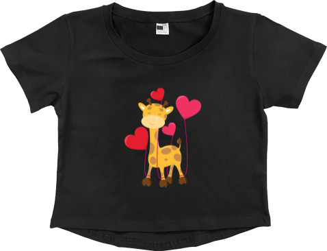 День святого Валентина - Women's Cropped Premium T-Shirt - Влюбленный милый маленький жираф с сердечками - Mfest