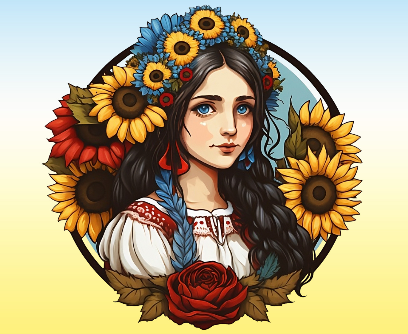 Ukrainian girl with sunflowers