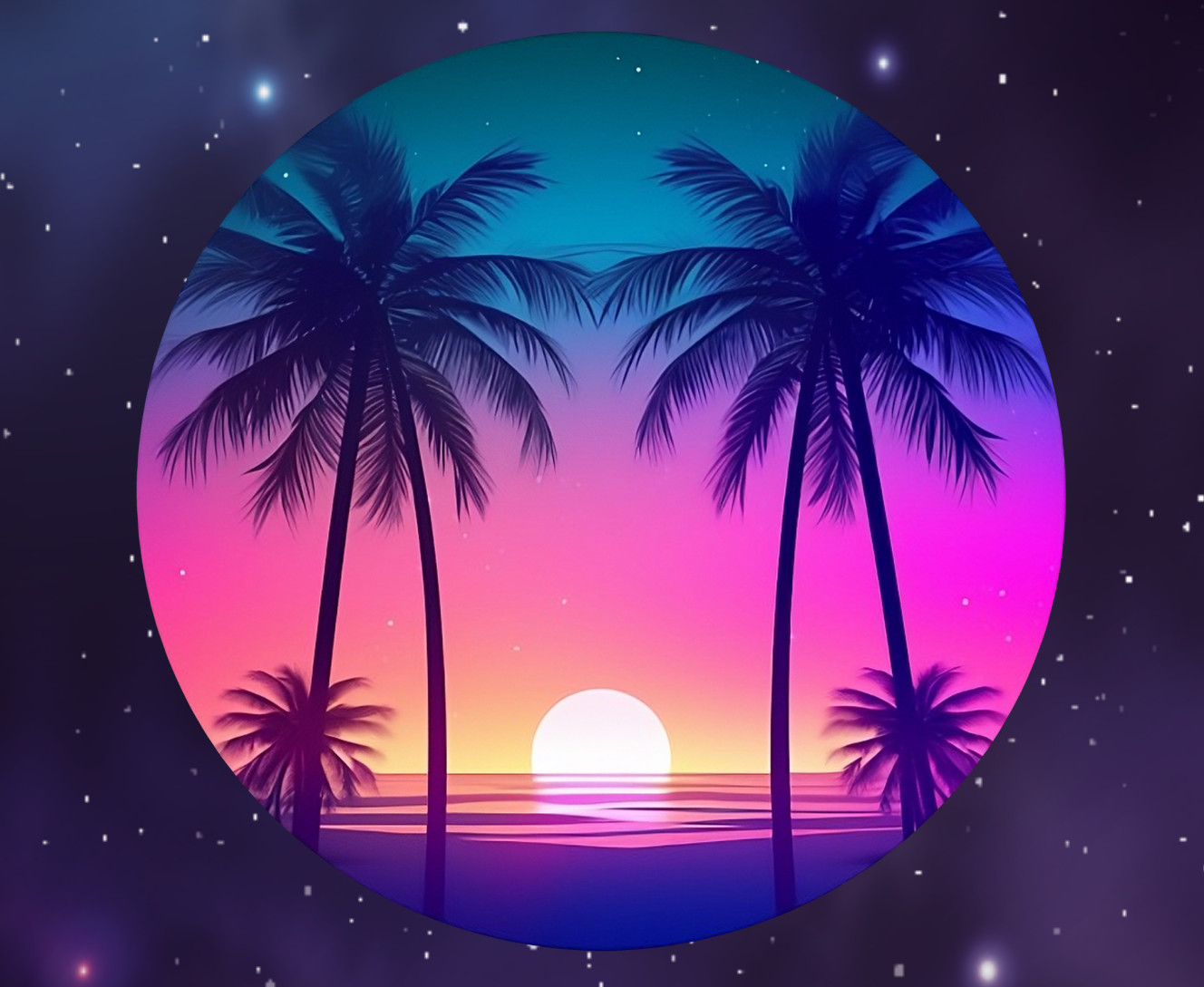 Пальмовый пляж  Неоновый рассвет