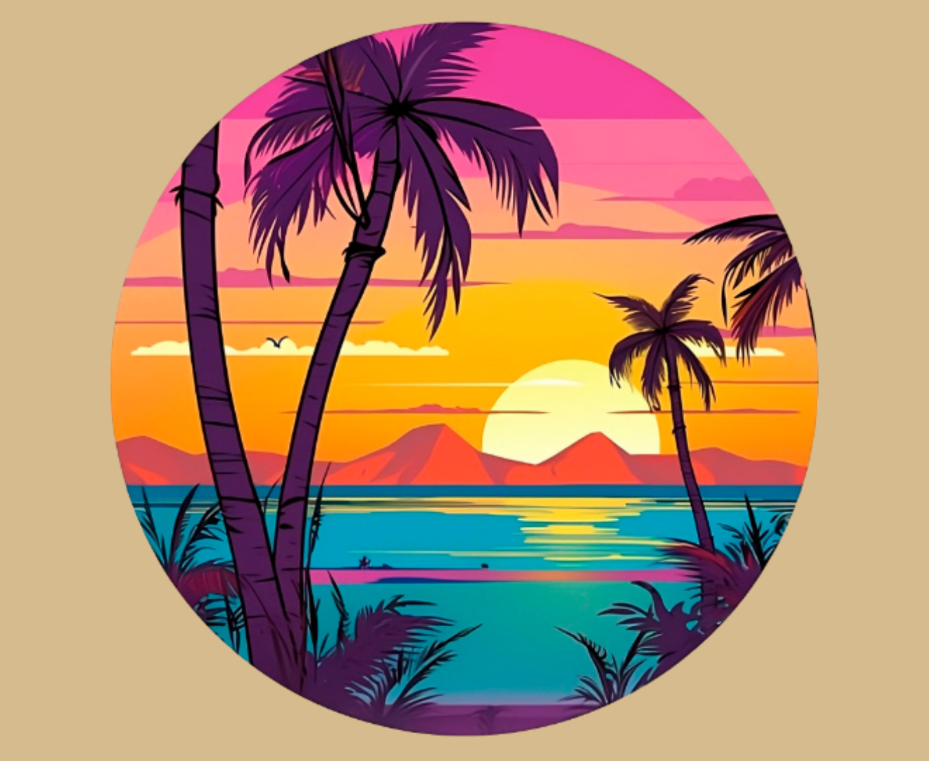 Пальмовый пляж  Яркий рассвет