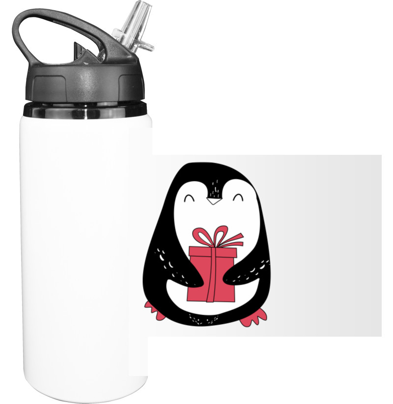 НОВИЙ РІК - Пляшка для води - Пінгвін із подарунком - Mfest