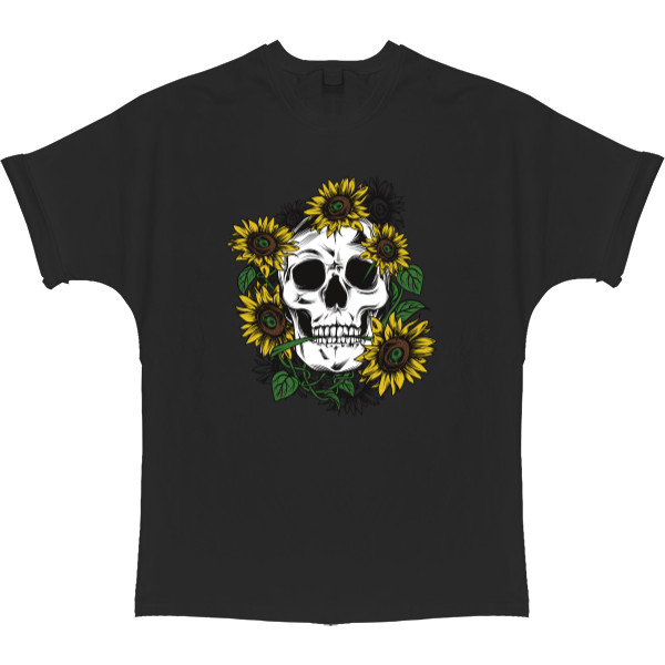 Черепа - T-shirt Oversize - Череп и цветы - Mfest