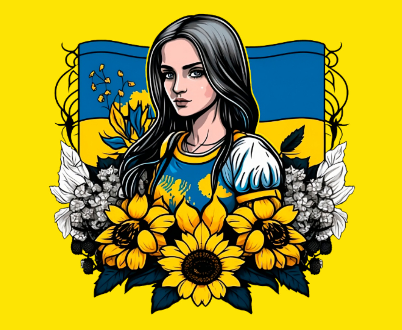 Ukrainian woman with sunflowers
