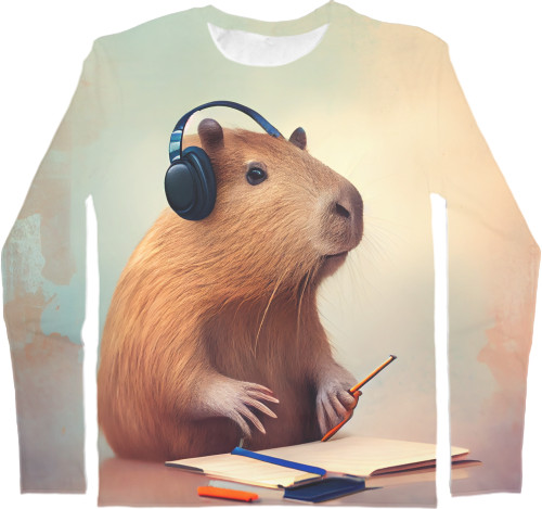 Capybara - Kids' Longsleeve Shirt 3D - Musical Capybara - Mfest
