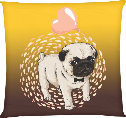 Мопс - Pillow square - Pug with a heart - Mfest