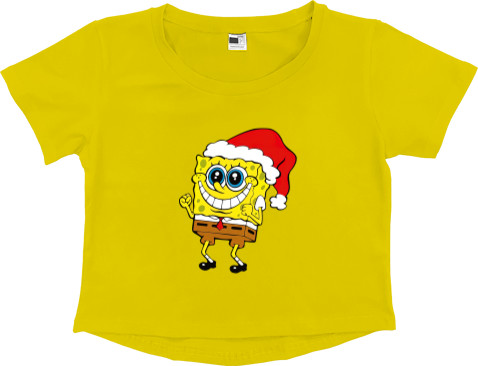 Губка Боб - Crop Top Premium Women - SpongeBob in a Christmas hat - Mfest