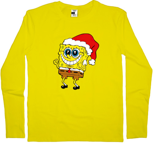 Губка Боб - Longsleeve Premium Male - SpongeBob in a Christmas hat - Mfest