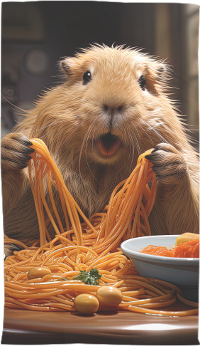 Capybara eats noodles
