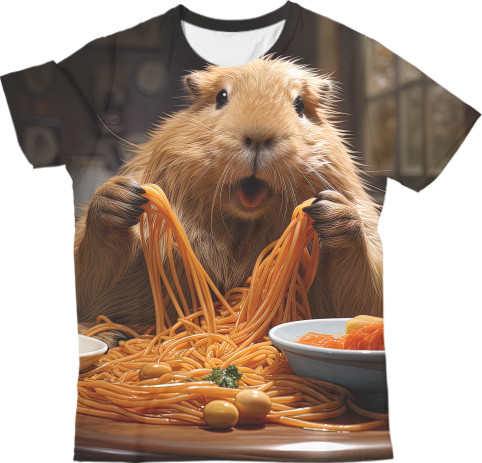 Capybara eats noodles