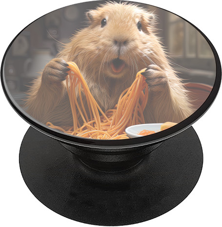 Capybara - PopSocket Stand for mobile - Capybara eats noodles - Mfest