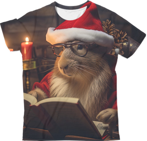 НОВЫЙ ГОД - T-shirt 3D Man - Capybara wearing a Santa Claus hat - Mfest