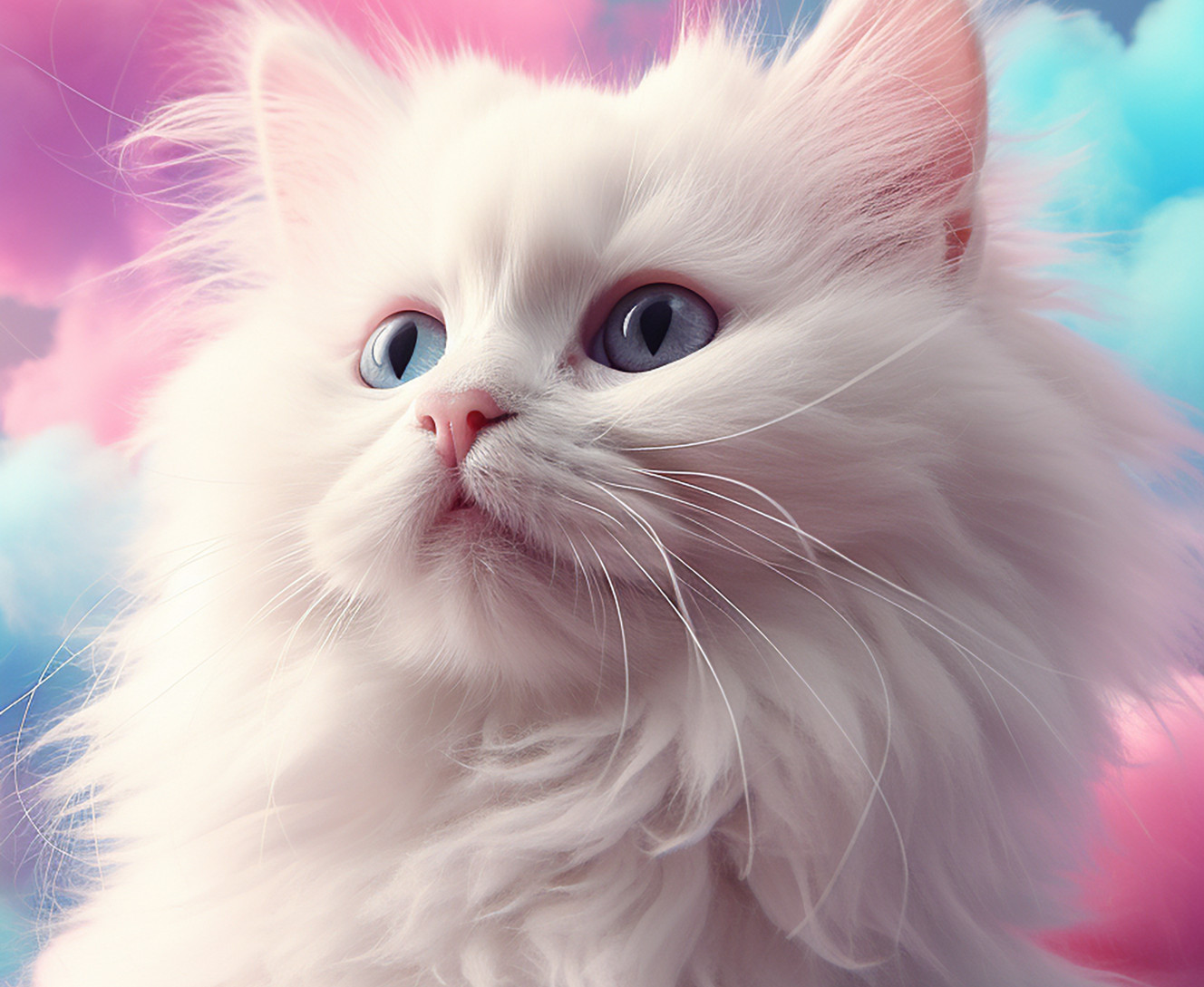 Kitten with colorful clouds