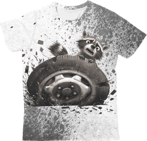 Raccoon with a wheel