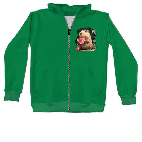 Capybara - Zipped Hoodie Unisex - Капібара з кавуном - Mfest