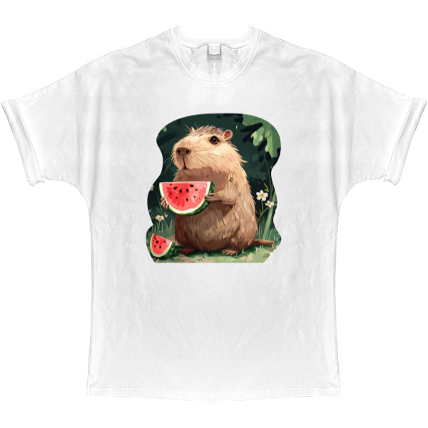 Capybara - Oversized T-shirt - Капібара з кавуном - Mfest